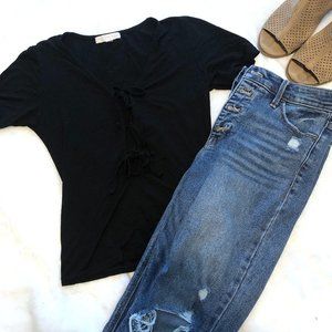 Don't Ask Why Black Cropped Top with Ties